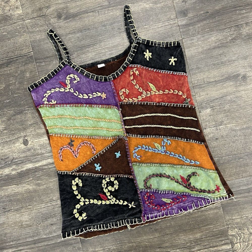 Multicolor Boho Sleeveless Patchwork Embroidery T… - image 1